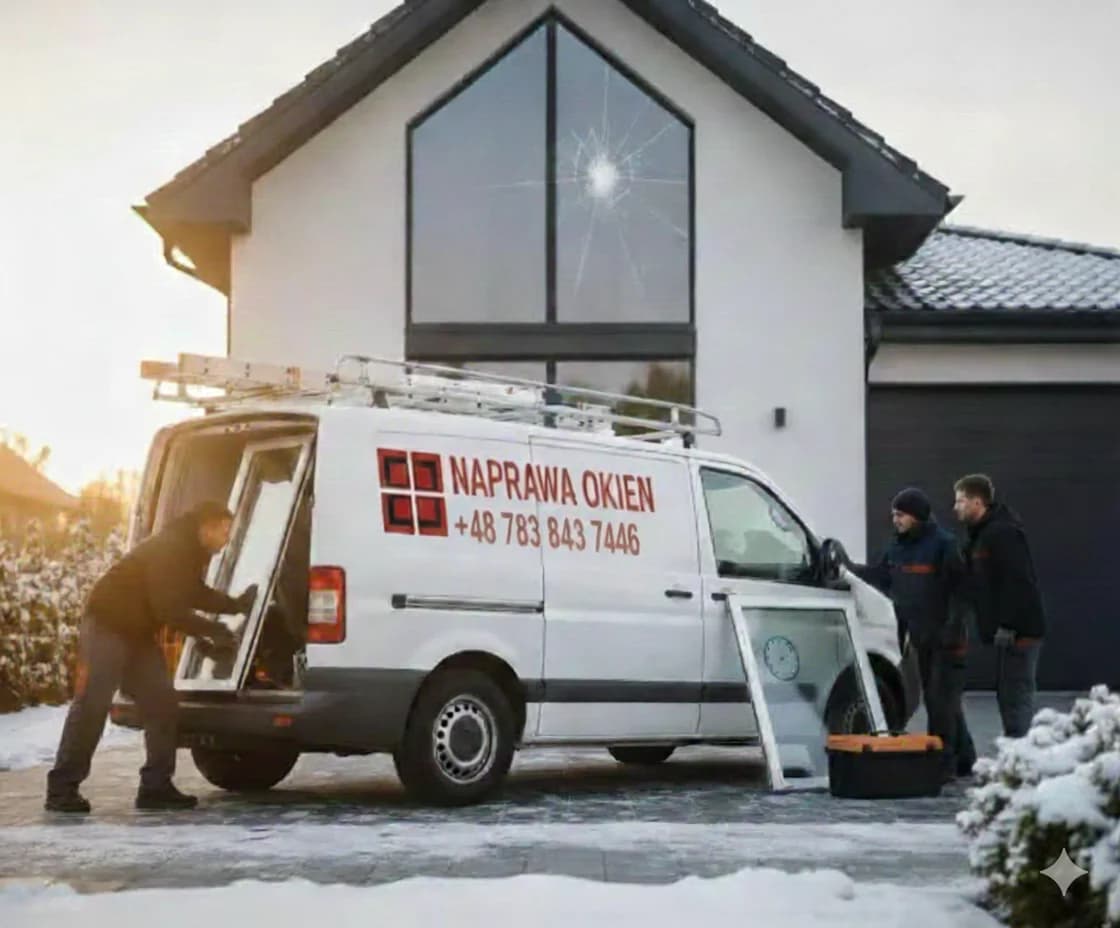 Emergency service van with tools, technician responding to urgent window door repair call