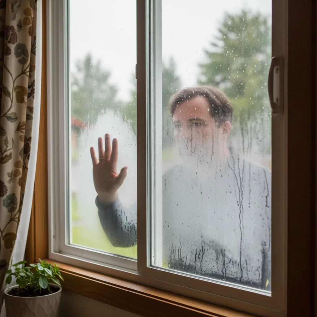 Technician checking heat loss through leaking window